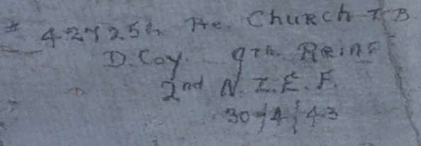 Pte T.B. Church 427254 D. Coy 9th REINF 2nd NZEF 30.4.43