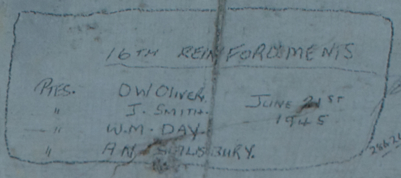 Pte O.W. OLIVER 16th Reinforcements  June 21st 1945