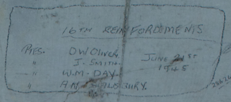 Pte J. SMITH 16th Reinforcements  June 21st 1945