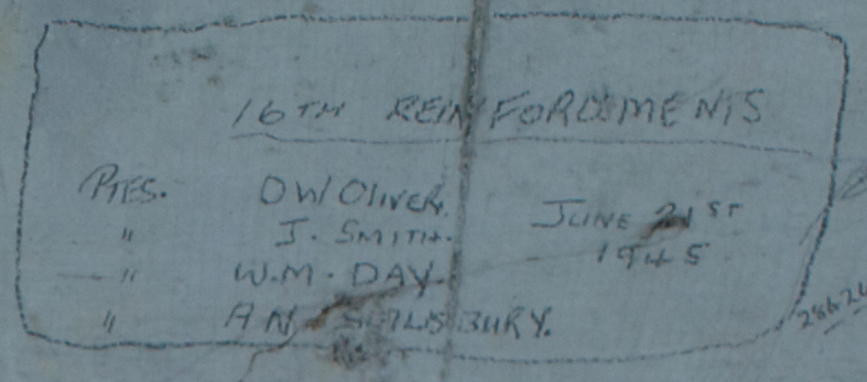 Pte A.N. SALISBURY 16th Reinforcements  June 21st 1945
